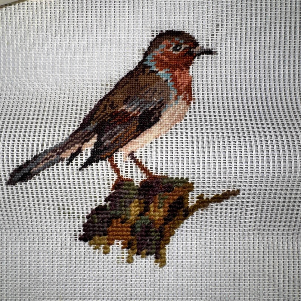 Four Wives Inc Needlepoint Bird Canvas Brown Blue 10x10 Hand Stitched PG 79